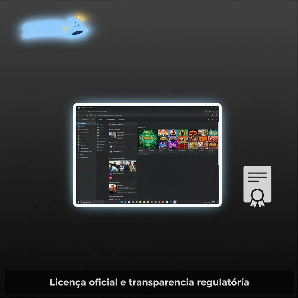 Ícone de selo de licença oficial e transparência; autoridade, número e datas no rodapé e nos Termos