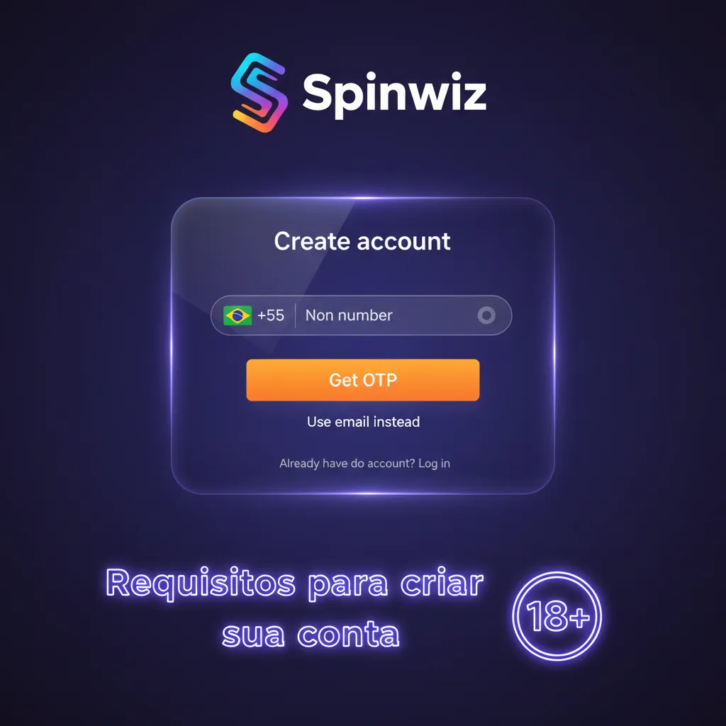 Ilustração de checklist Spinwiz: 18+, conta única, CPF/e-mail exclusivos, documento e comprovante de endereço.